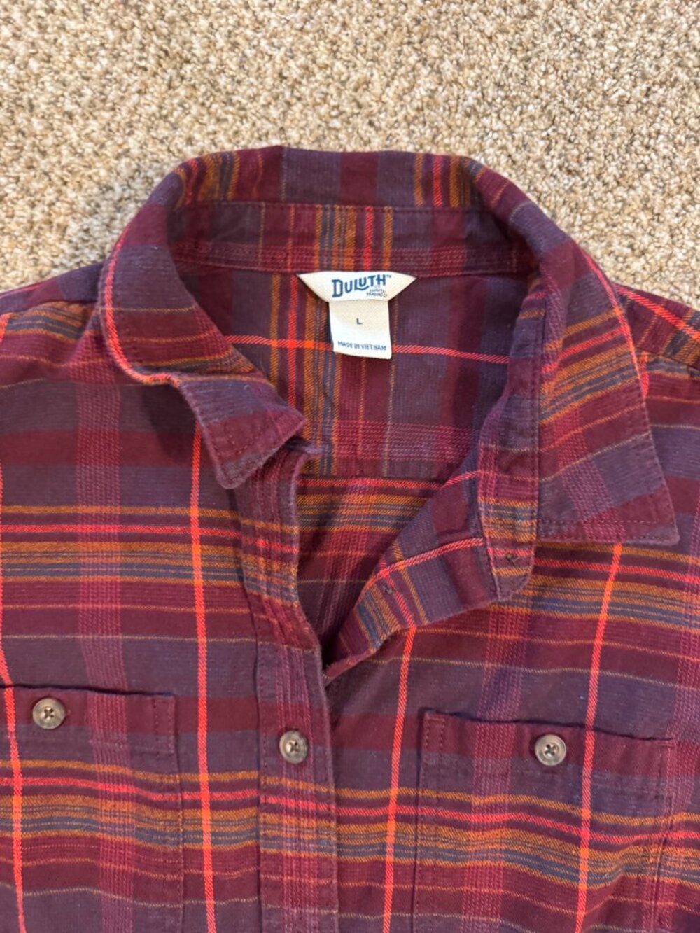 Duluth Trading Co. Flannel Maroon Plaid Shirt Women's Large
